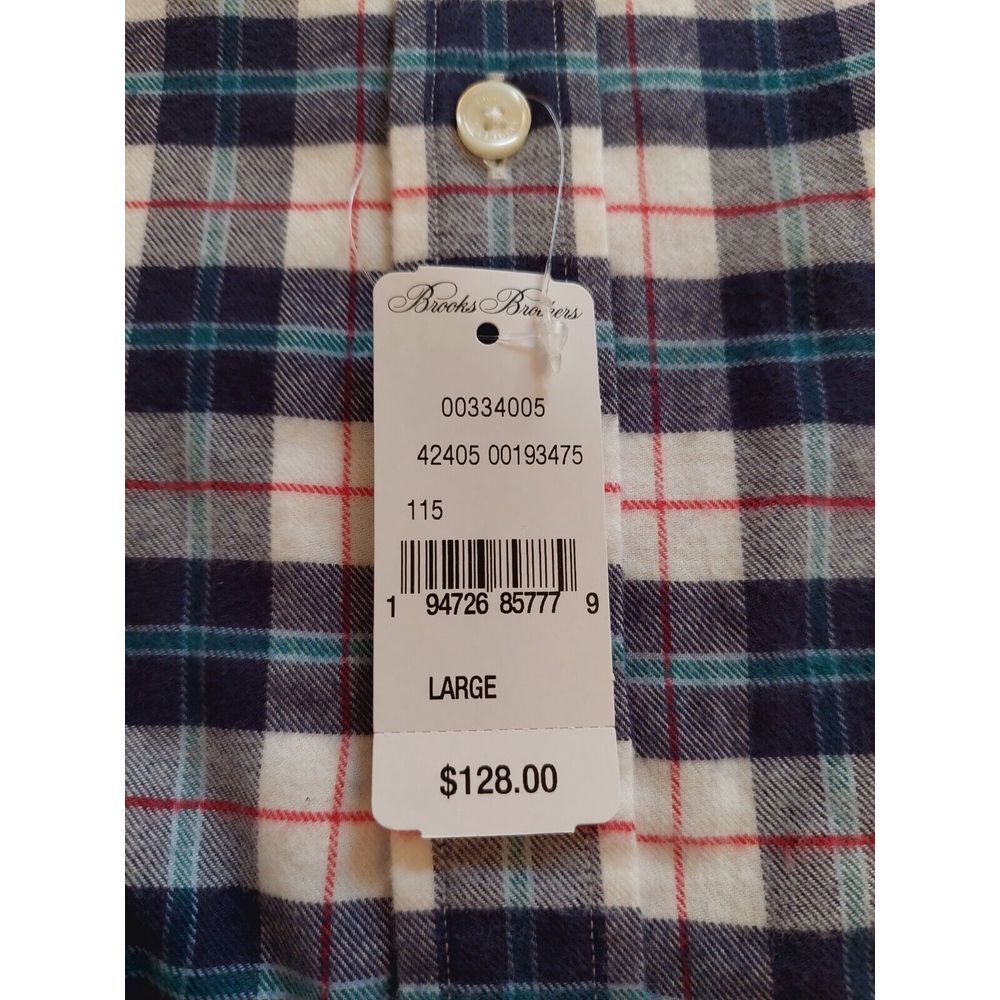 NEW! Brooks Brothers Mens Regent  Blue/White Cotton Flannel Plaid  Large $128 - Picture 3 of 7